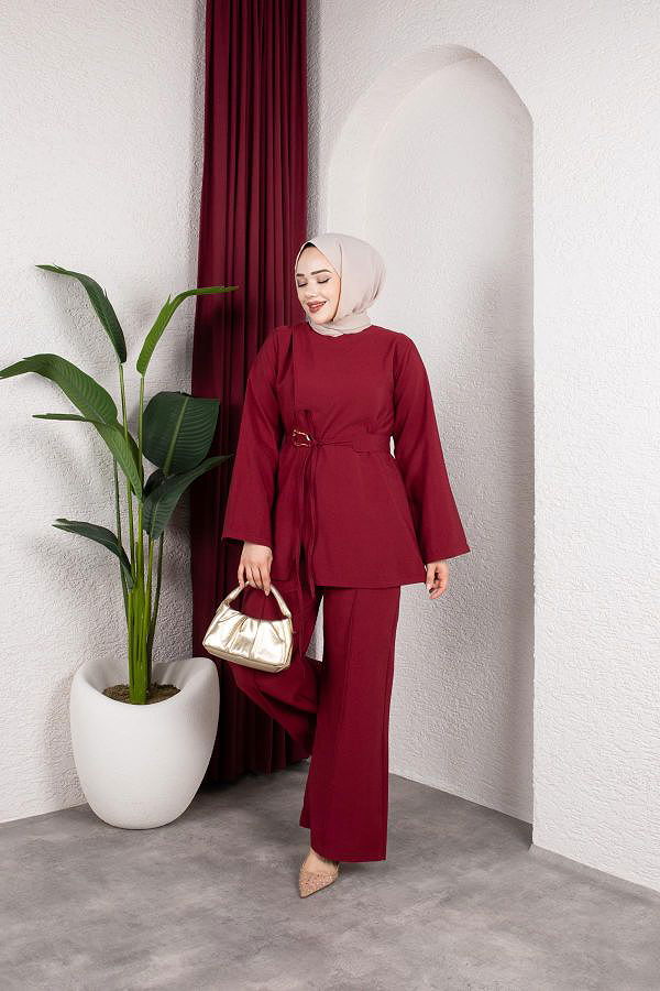 Asimetrik Kesim Kuşaklı İkili Takım- 8255 Bordo