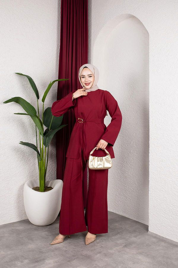 Asimetrik Kesim Kuşaklı İkili Takım- 8255 Bordo