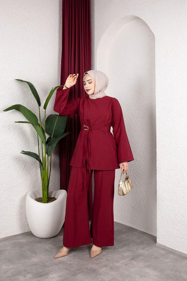 Asimetrik Kesim Kuşaklı İkili Takım- 8255 Bordo