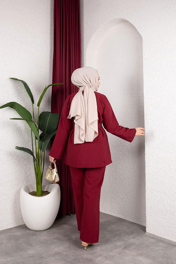 Asimetrik Kesim Kuşaklı İkili Takım- 8255 Bordo