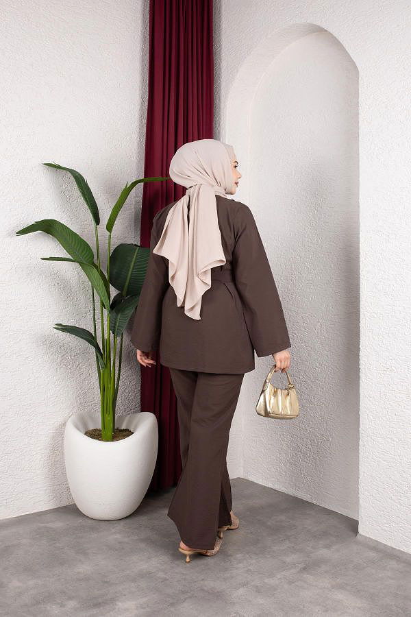 Asimetrik Kesim Kuşaklı İkili Takım- 8255 Kahve