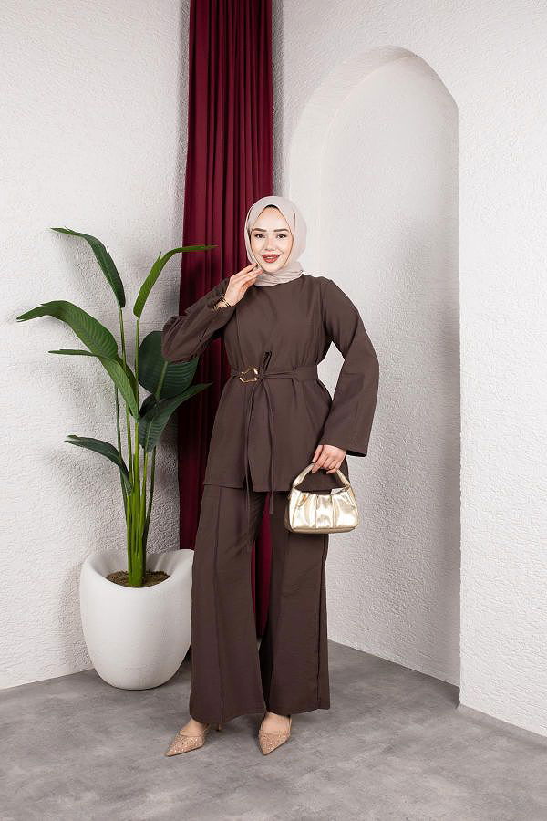 Asimetrik Kesim Kuşaklı İkili Takım- 8255 Kahve