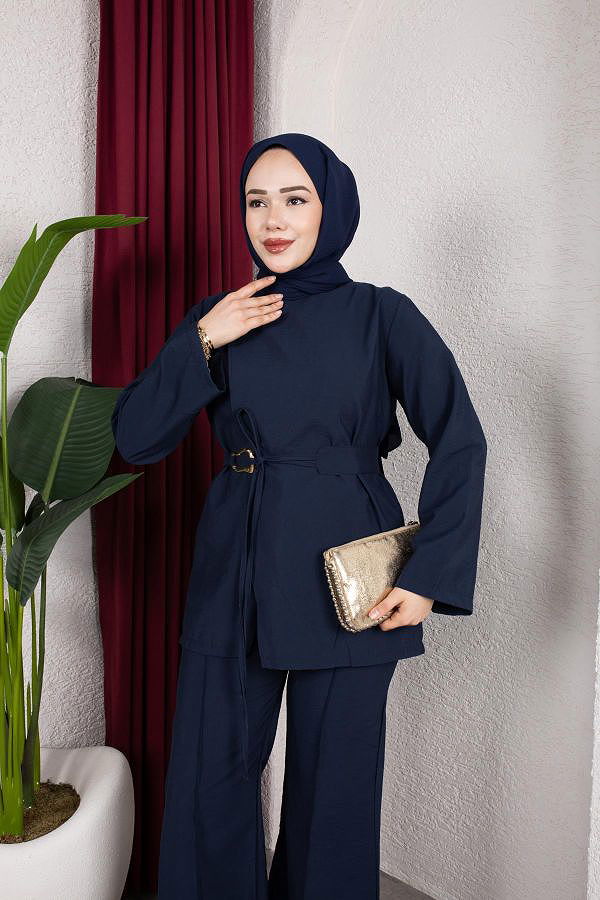 Asimetrik Kesim Kuşaklı İkili Takım- 8255 Lacivert