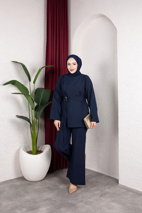 Asimetrik Kesim Kuşaklı İkili Takım- 8255 Lacivert