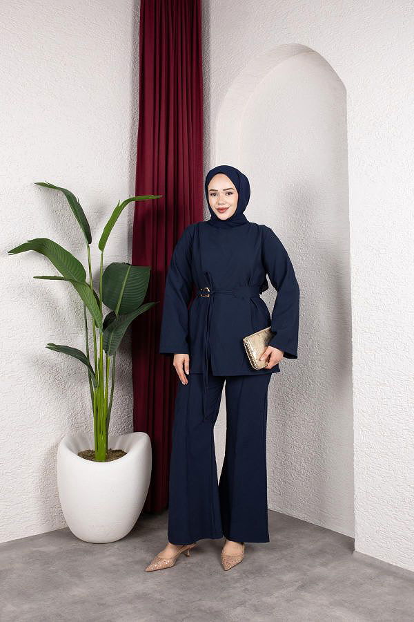 Asimetrik Kesim Kuşaklı İkili Takım- 8255 Lacivert