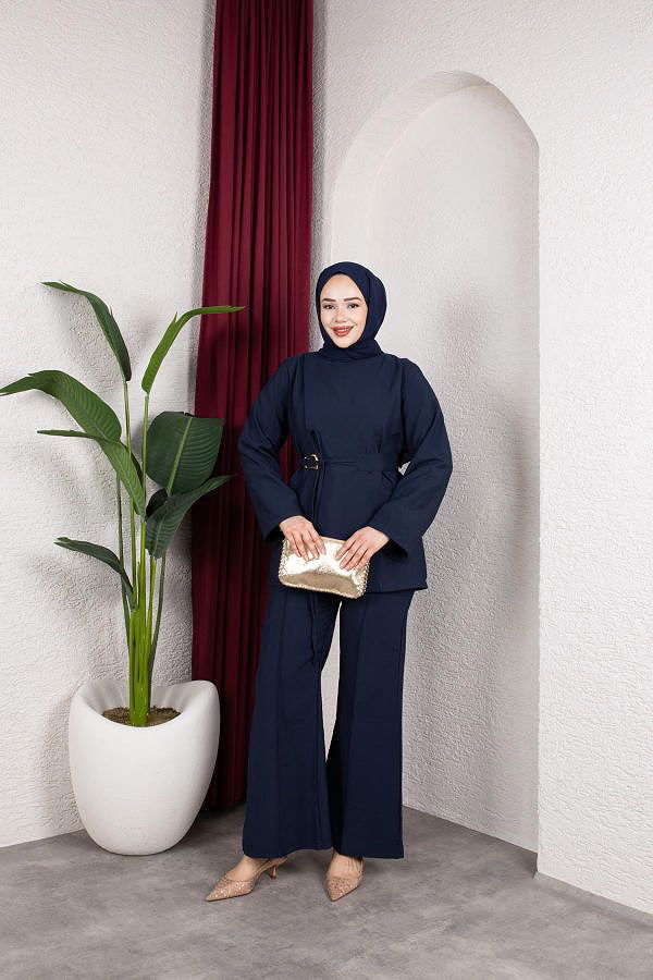 Asimetrik Kesim Kuşaklı İkili Takım- 8255 Lacivert