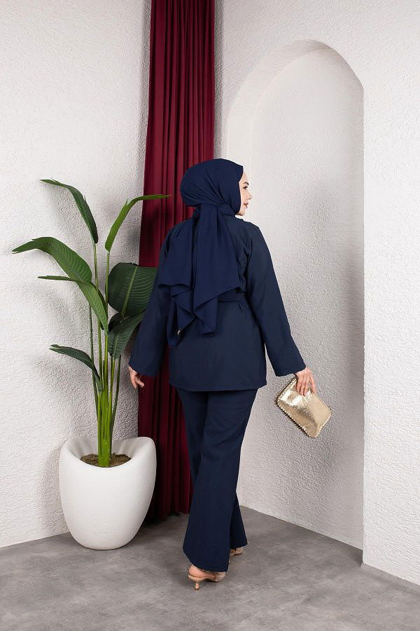 Asimetrik Kesim Kuşaklı İkili Takım- 8255 Lacivert