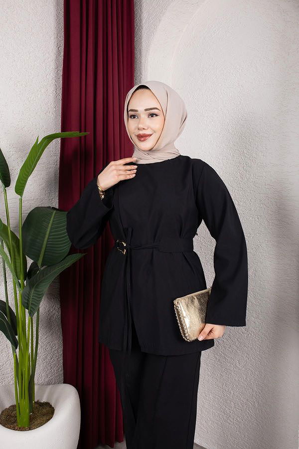 Asimetrik Kesim Kuşaklı İkili Takım- 8255 Siyah