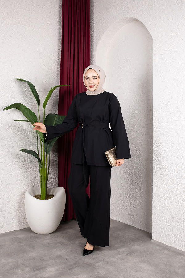 Asimetrik Kesim Kuşaklı İkili Takım- 8255 Siyah