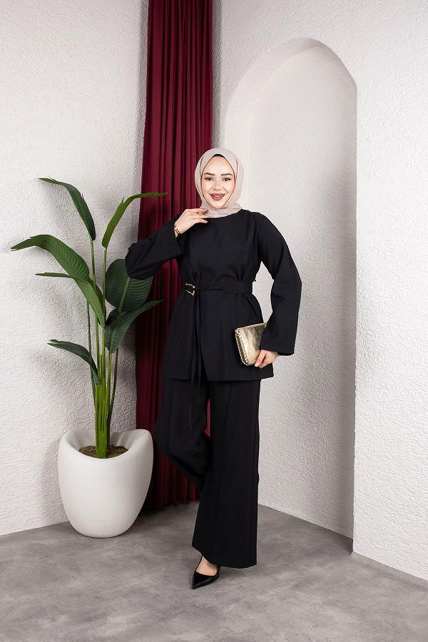 Asimetrik Kesim Kuşaklı İkili Takım- 8255 Siyah