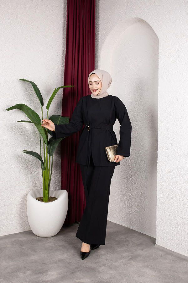 Asimetrik Kesim Kuşaklı İkili Takım- 8255 Siyah