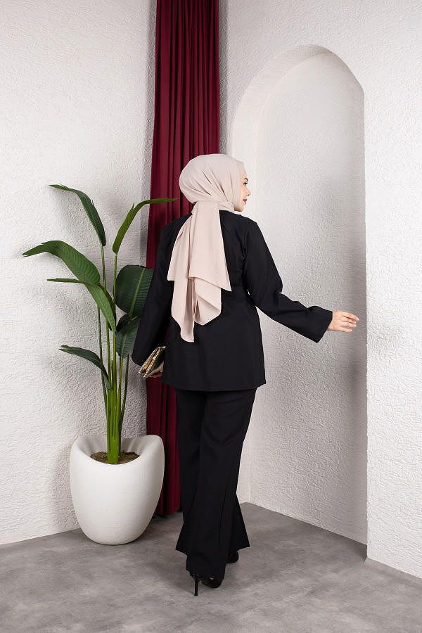 Asimetrik Kesim Kuşaklı İkili Takım- 8255 Siyah