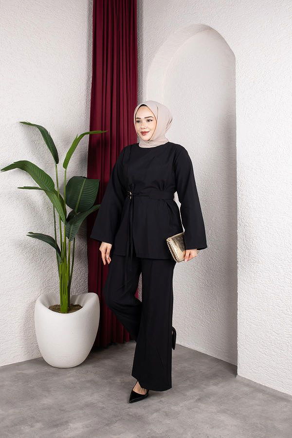 Asimetrik Kesim Kuşaklı İkili Takım- 8255 Siyah