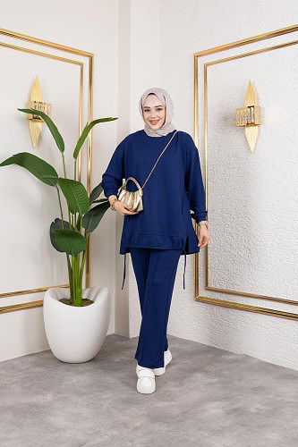 Bağcıklı Modal İkili Takım-5065 Lacivert - Thumbnail