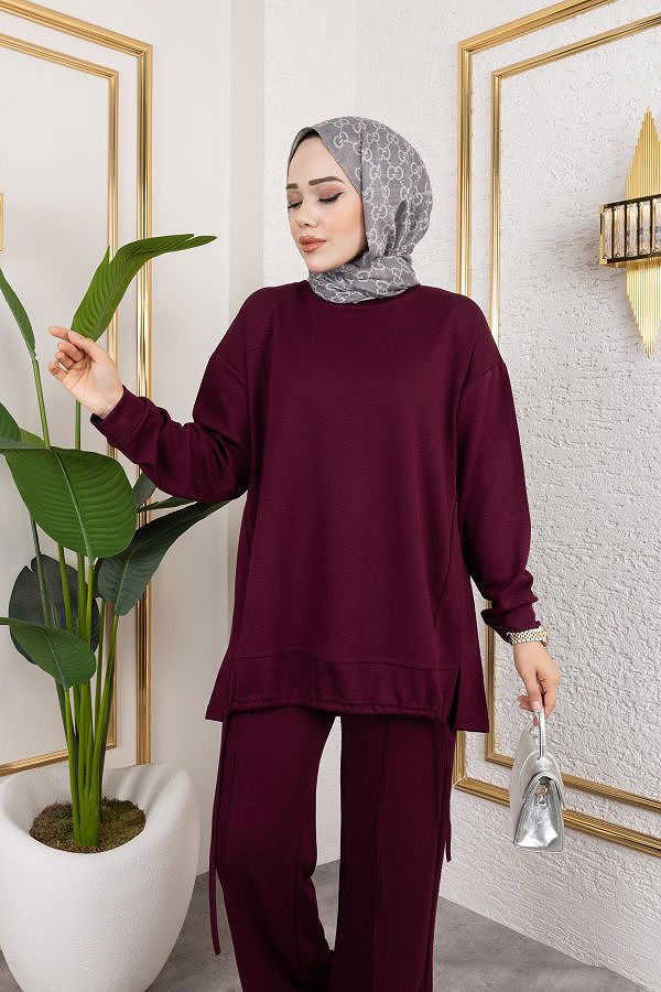 Bağcıklı Modal İkili Takım-5065 Mürdüm