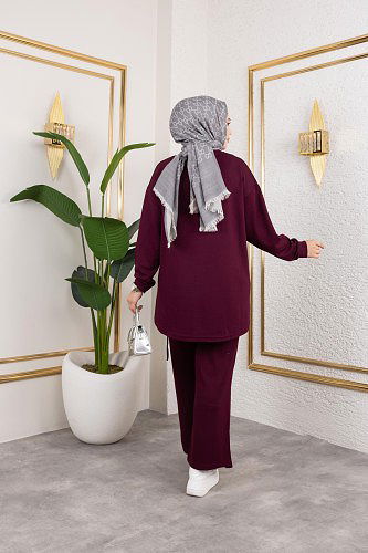 Bağcıklı Modal İkili Takım-5065 Mürdüm - Thumbnail