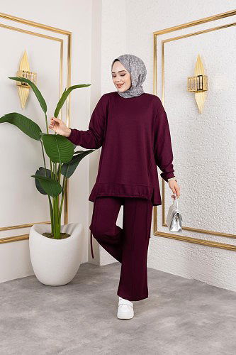 Bağcıklı Modal İkili Takım-5065 Mürdüm - Thumbnail