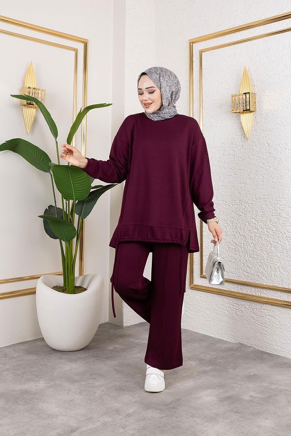 Bağcıklı Modal İkili Takım-5065 Mürdüm