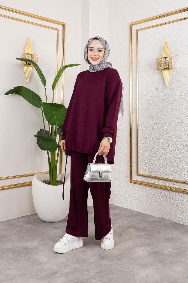 Bağcıklı Modal İkili Takım-5065 Mürdüm