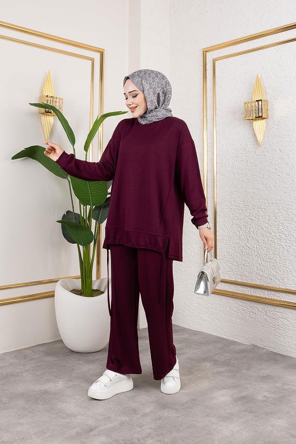 Bağcıklı Modal İkili Takım-5065 Mürdüm