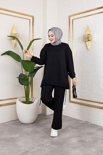 Modaebva - Bağcıklı Modal İkili Takım-5065 Siyah