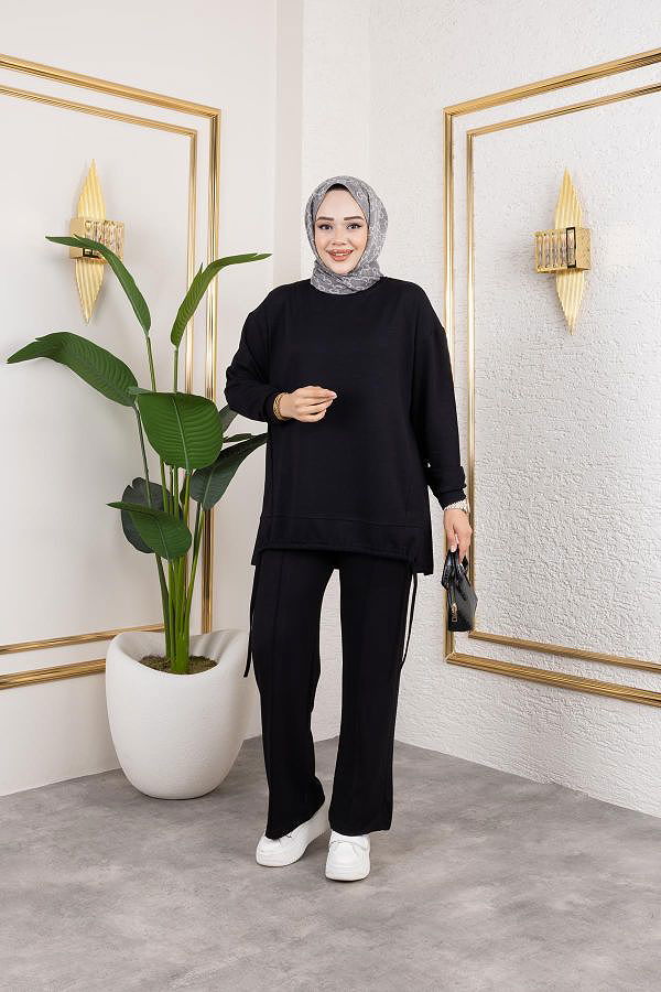 Bağcıklı Modal İkili Takım-5065 Siyah