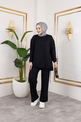 Bağcıklı Modal İkili Takım-5065 Siyah - Thumbnail