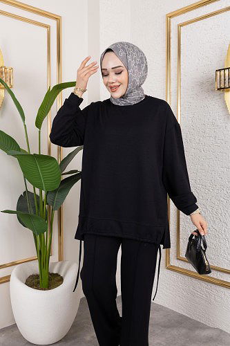 Modaebva - Bağcıklı Modal İkili Takım-5065 Siyah (1)