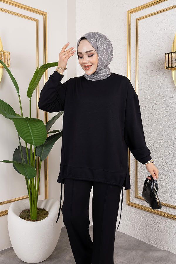 Bağcıklı Modal İkili Takım-5065 Siyah