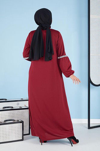 Balon Kol Sim Detaylı Ferace-3088 Bordo - Thumbnail