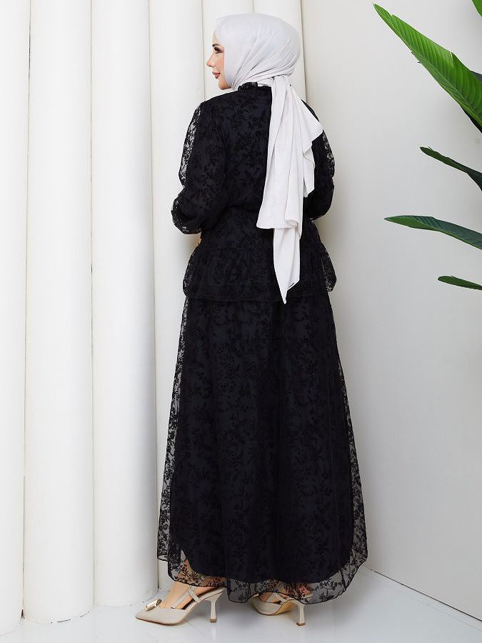 Baskı Detaylı Etekli İkili Takım-5100 Siyah