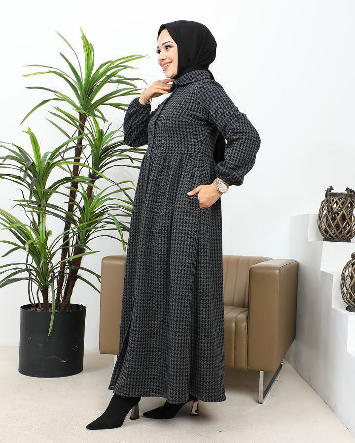 Bebe Yaka Cepli Tesettür Elbise-3166 Antrasit