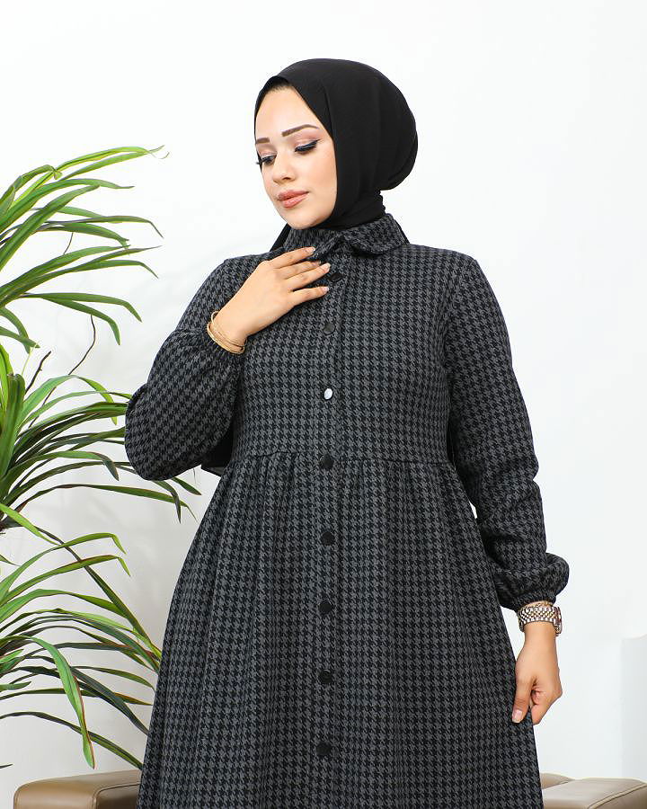 Bebe Yaka Cepli Tesettür Elbise-3166 Antrasit