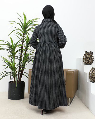 Bebe Yaka Cepli Tesettür Elbise-3166 Antrasit - Thumbnail