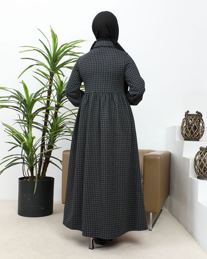 Bebe Yaka Cepli Tesettür Elbise-3166 Antrasit