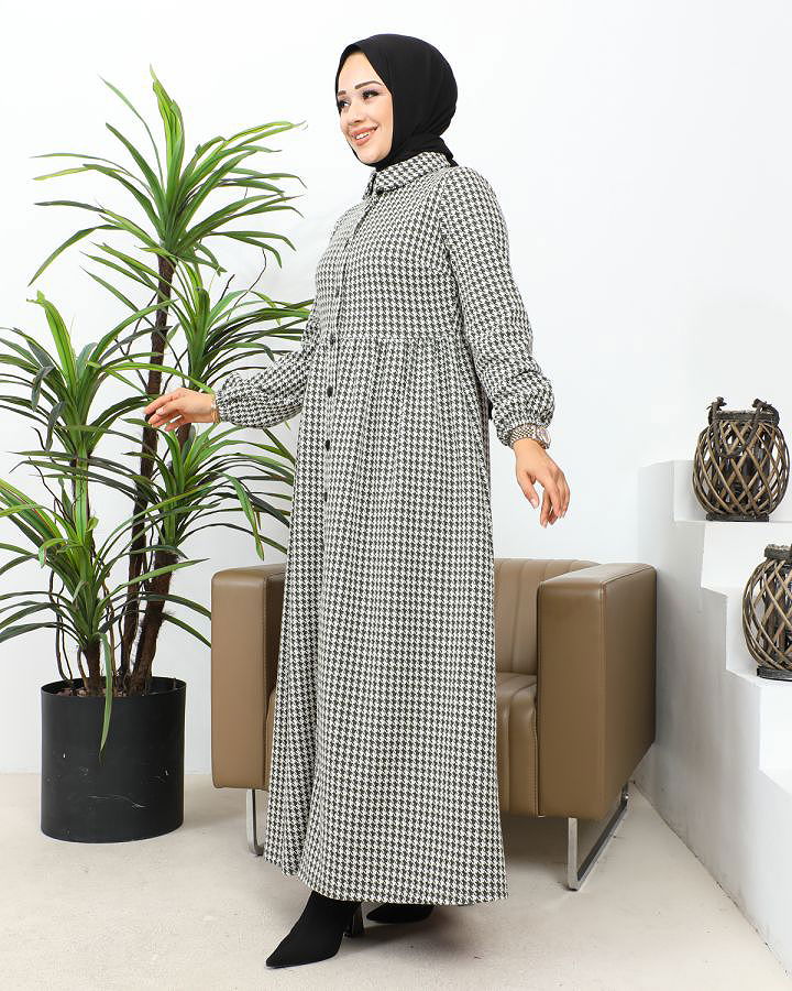 Bebe Yaka Cepli Tesettür Elbise-3166 Haki yeşili