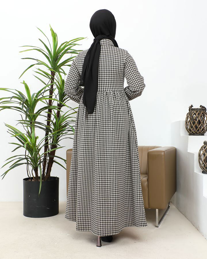 Bebe Yaka Cepli Tesettür Elbise-3166 Vizon-Siyah