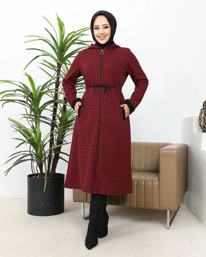 Belden Bağcıklı Cepli Tesettür Kap-3163 Bordo