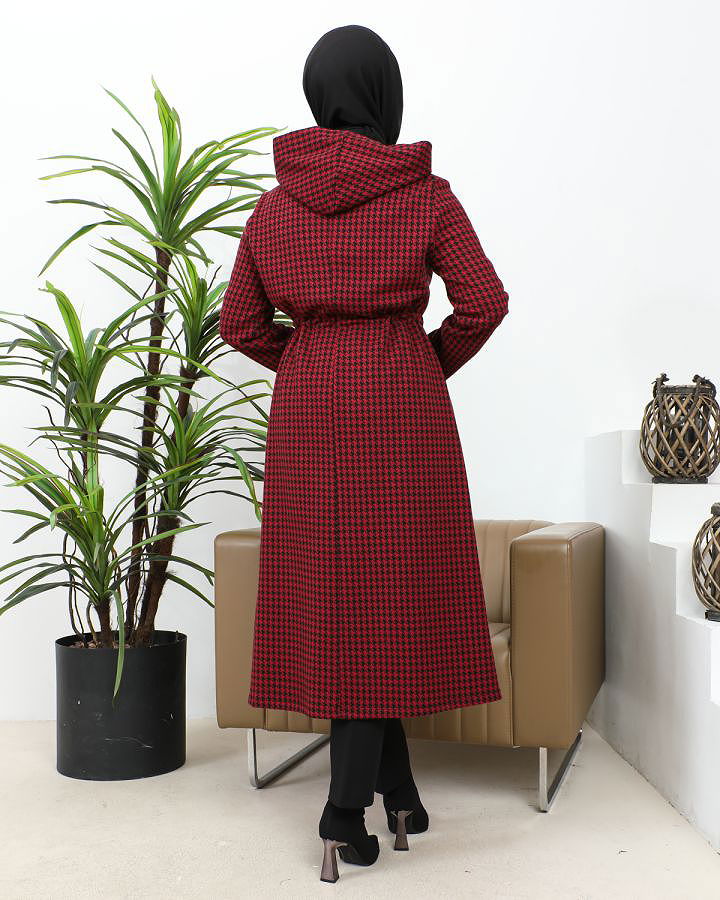 Belden Bağcıklı Cepli Tesettür Kap-3163 Bordo