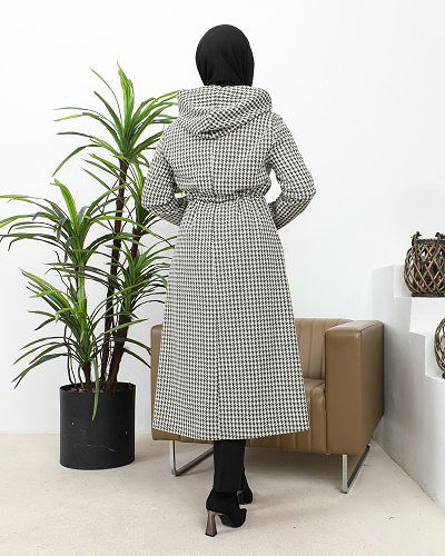 Belden Bağcıklı Cepli Tesettür Kap-3163 Haki - Thumbnail