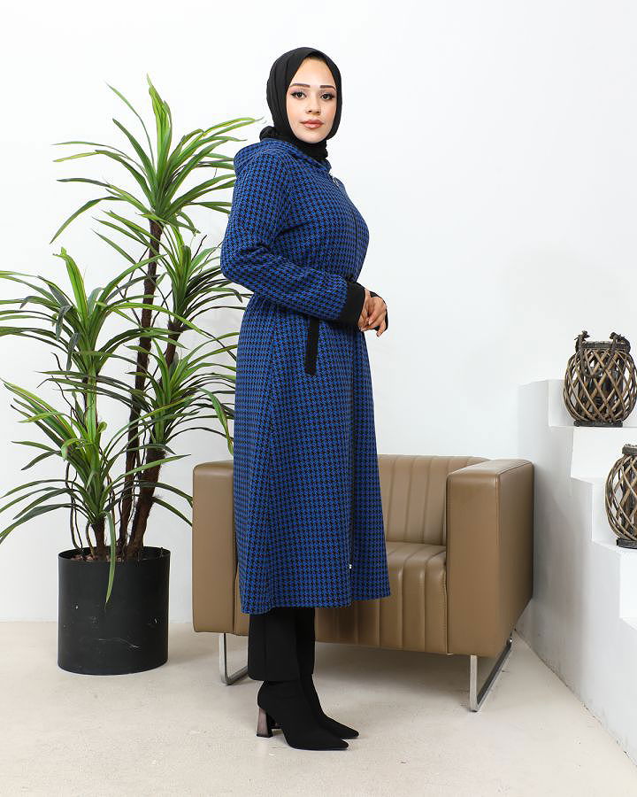 Belden Bağcıklı Cepli Tesettür Kap-3163 Saks mavisi