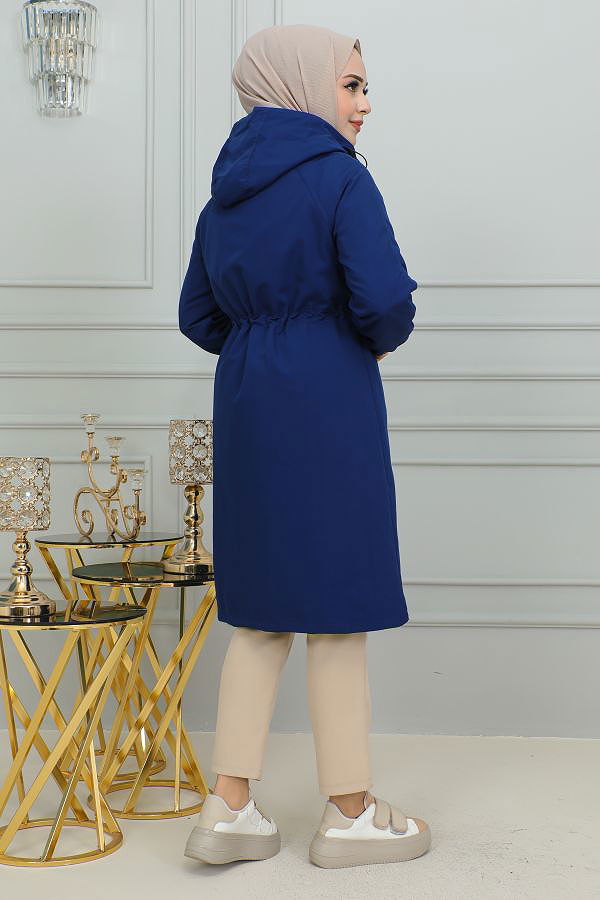 Belden Bağlamalı Kapşonlu Trençkot-1905 İndigo