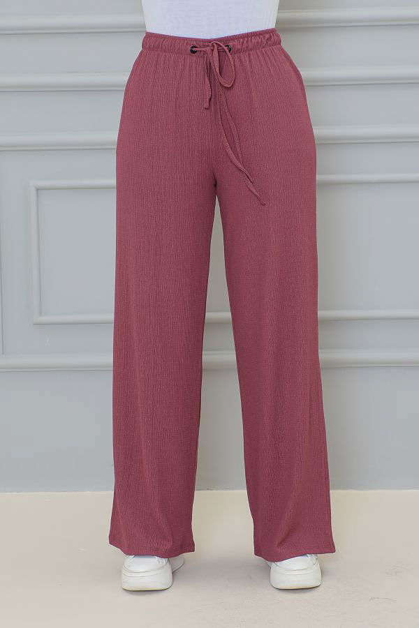 Beli Lastikli Bürümcük Kumaş Pantolon-3141 Gülkurusu
