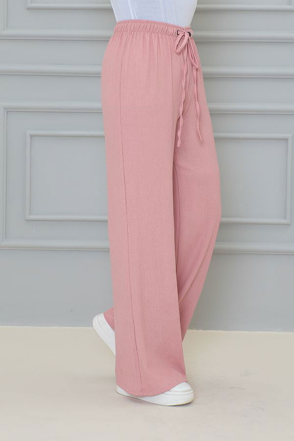 Beli Lastikli Bürümcük Kumaş Pantolon-3141 Pudra