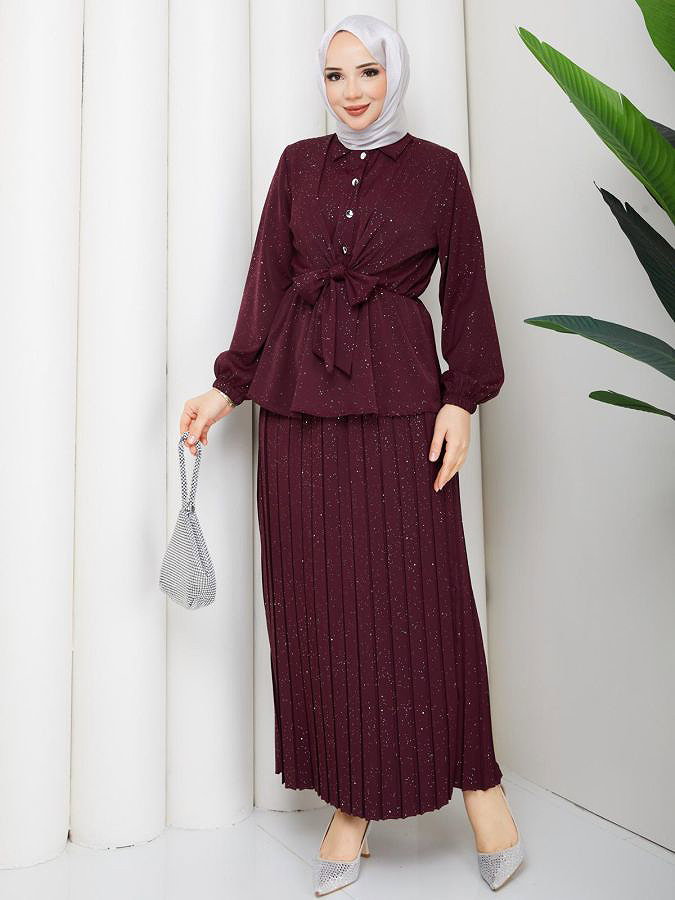 Beli Lastikli Etekli İkili Takım-5169 Bordo