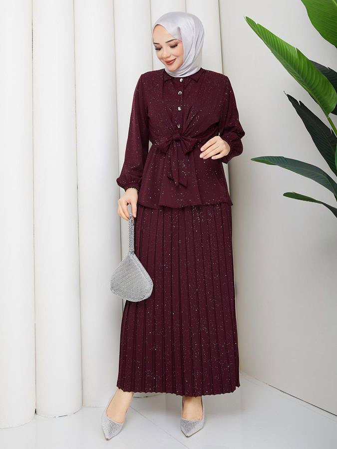 Beli Lastikli Etekli İkili Takım-5169 Bordo