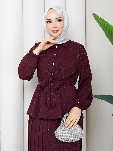 Modaebva - Beli Lastikli Etekli İkili Takım-5169 Bordo (1)