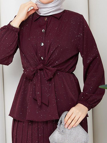 Beli Lastikli Etekli İkili Takım-5169 Bordo - Thumbnail