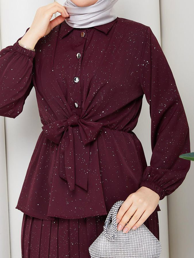 Beli Lastikli Etekli İkili Takım-5169 Bordo