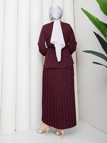 Beli Lastikli Etekli İkili Takım-5169 Bordo - Thumbnail